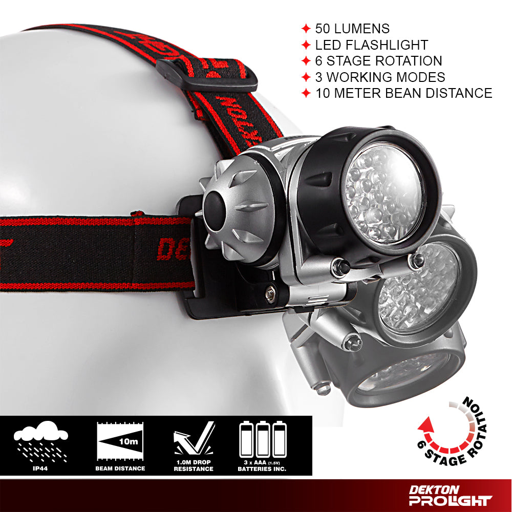 Dekton Expedition LED Head Light Torch Headlamp 50 Lumens 10M Range & Batteries Dekton Expedition LED Head Light Torch Headlamp 50 Lumens 10M Range & Batteries